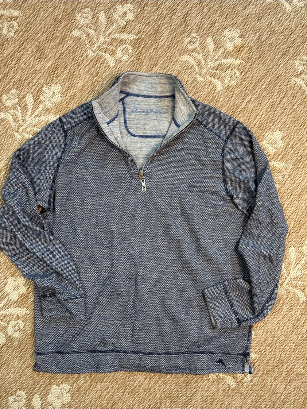 Tommy Bahama reversible Men's Quarter-Zip Sweater Pullover - Blue Heather